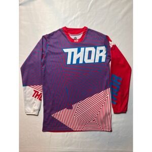 THOR Pulse Long Sleeve Motocross Jersey Size S Red Blue Geometric Graphic